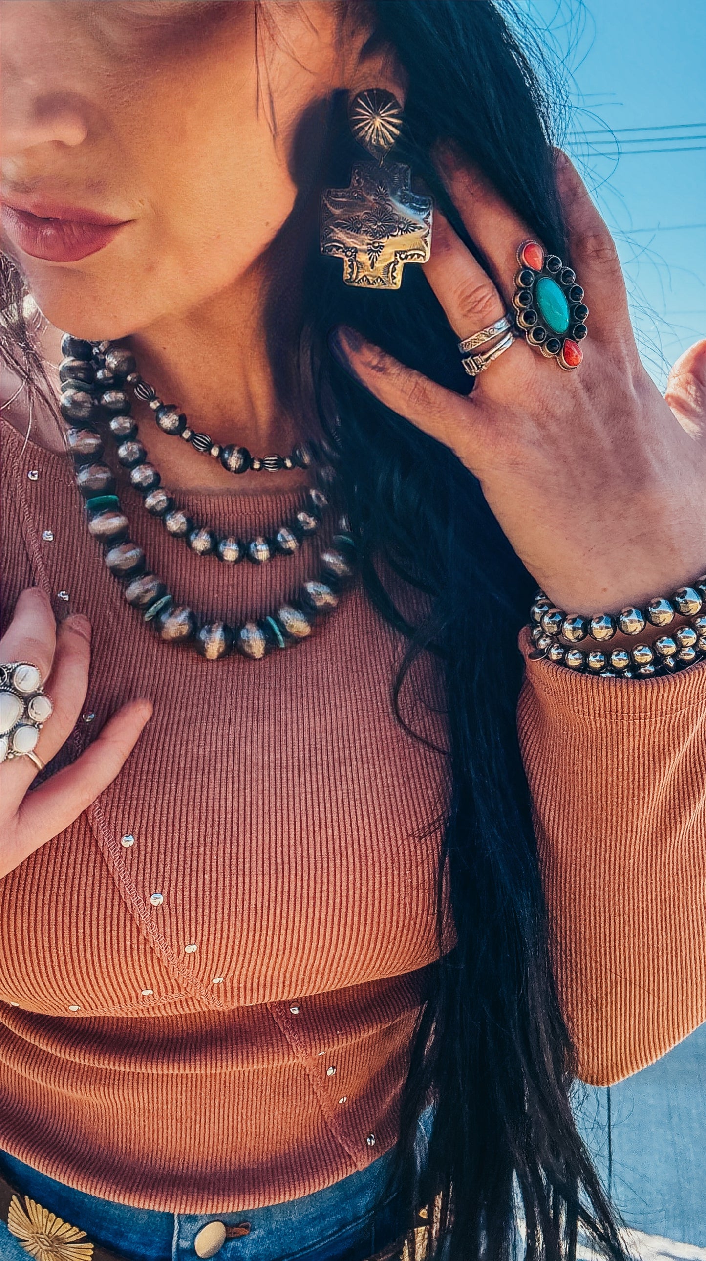 The Stacy Studded Western Buckle Cold Shoulder Bodysuit