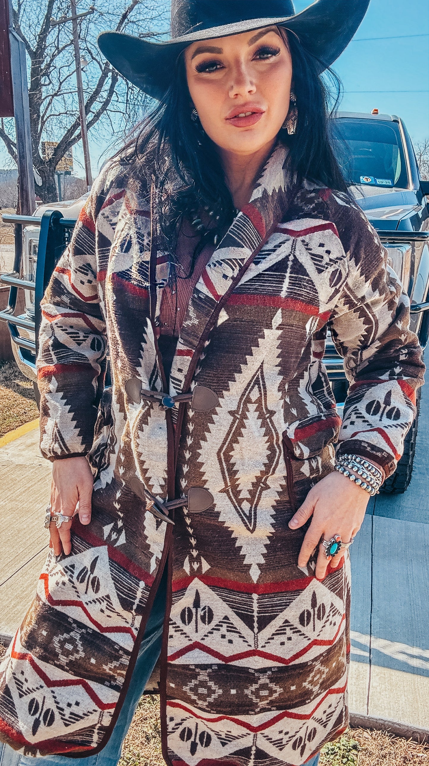 The Monica Mocha Aztec Long Coat