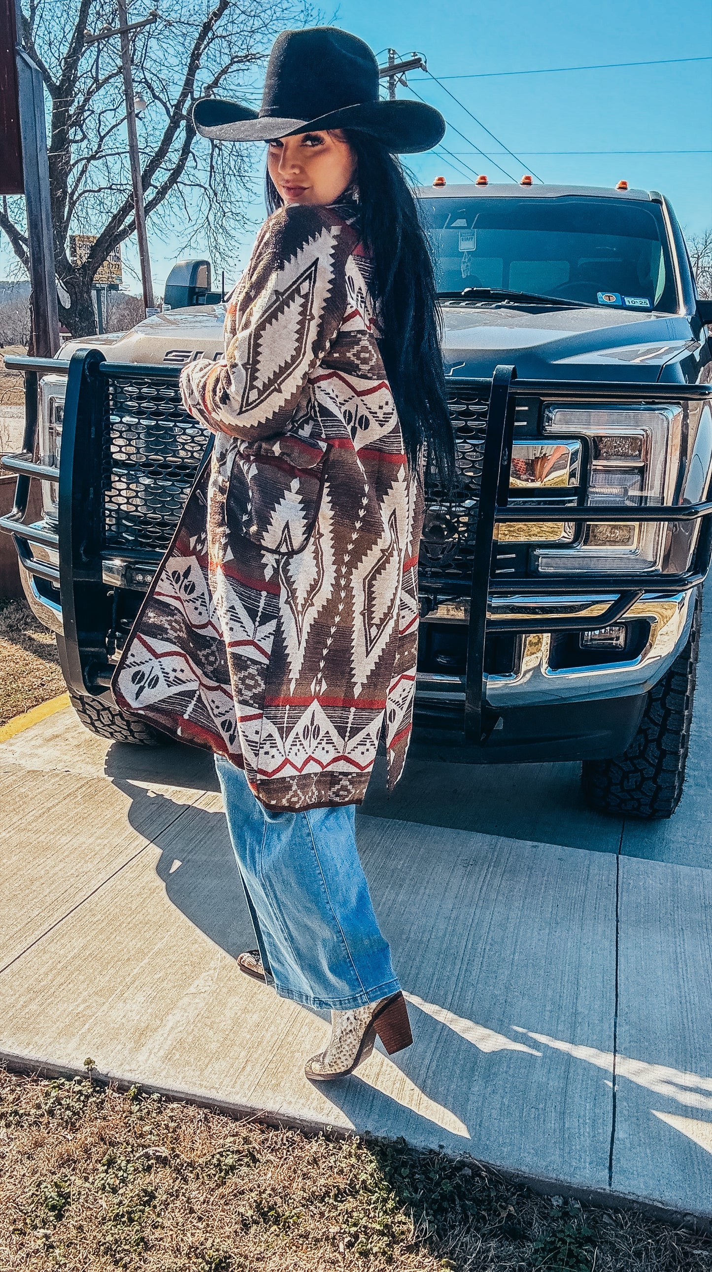 The Monica Mocha Aztec Long Coat