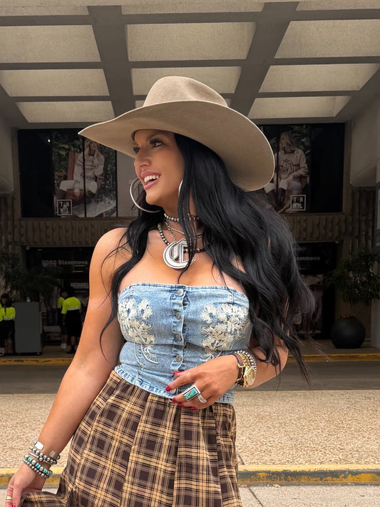 Wildflower Denim Tie Back Corset Top