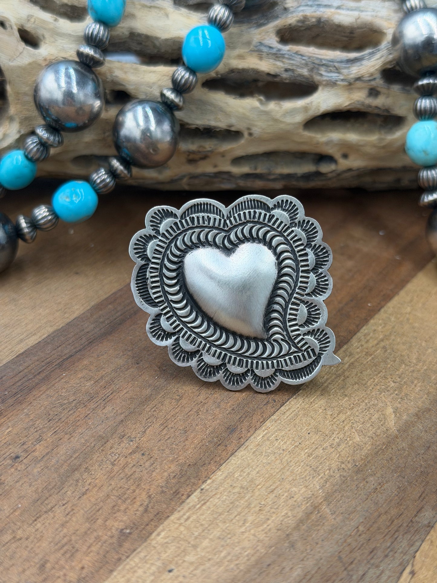 Heart Ring #831-2 Size Adjustable by Leander Tahe, Navajo