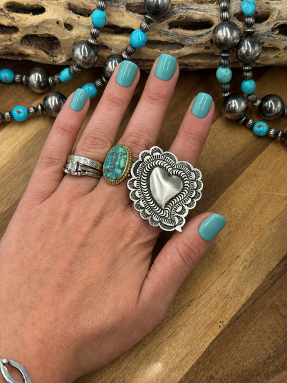 Heart Ring #831-2 Size Adjustable by Leander Tahe, Navajo