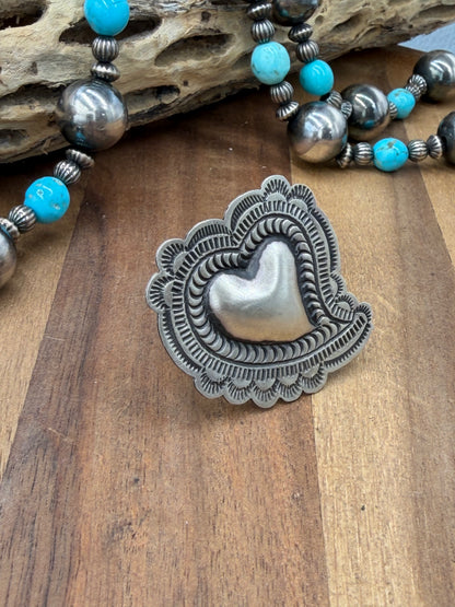 Heart Ring #831-2 Size Adjustable by Leander Tahe, Navajo