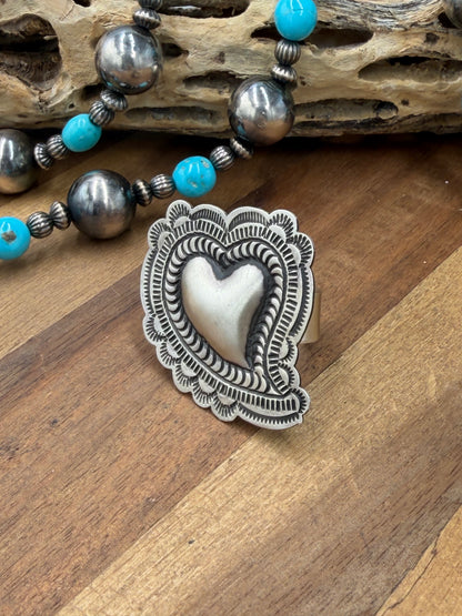 Heart Ring #831-2 Size Adjustable by Leander Tahe, Navajo