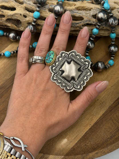 Cross Ring #831-6 Size Adjustable by Leander Tahe, Navajo