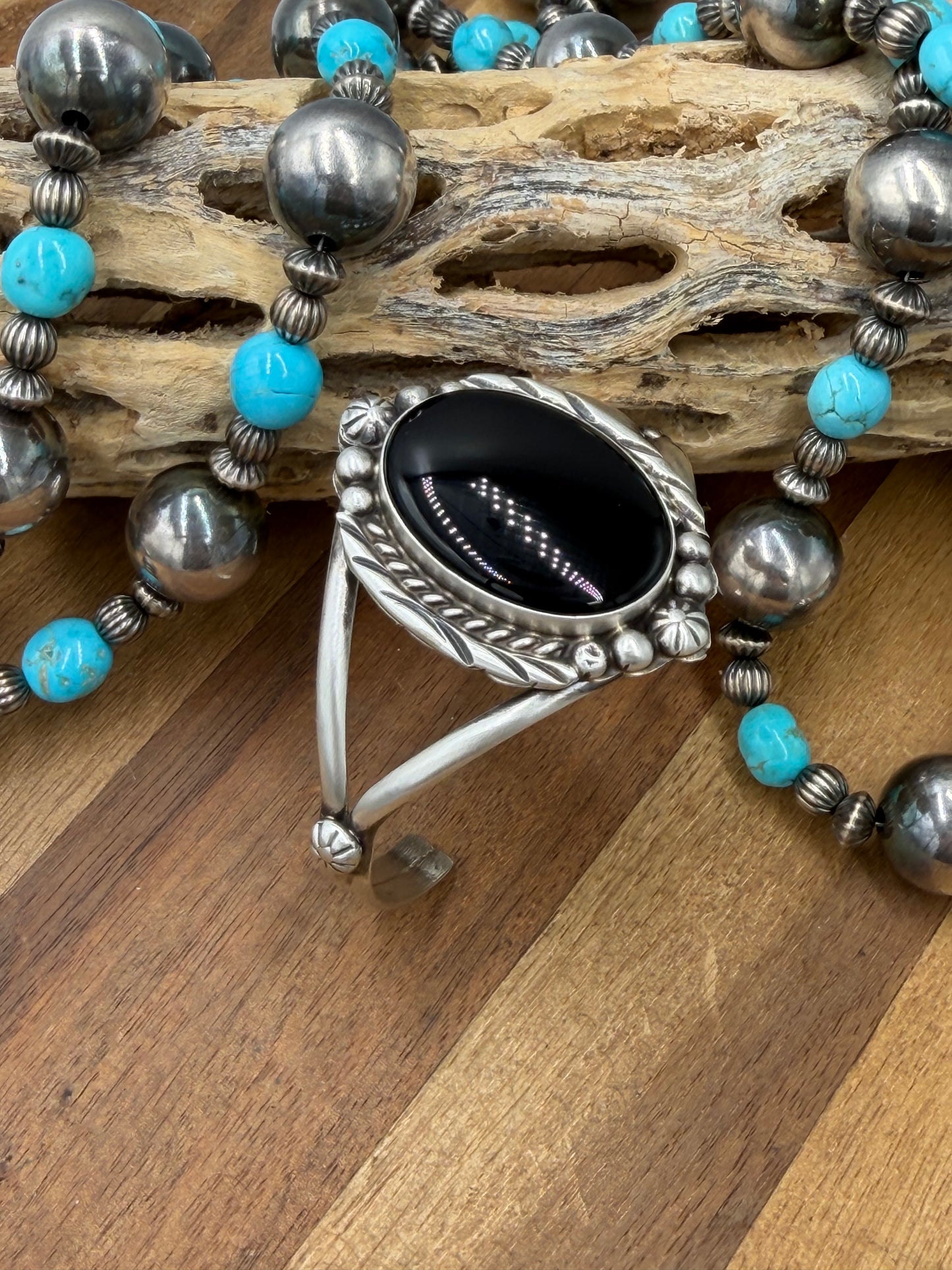 Black Onyx Cuff #831-7 by Augustine Largo, Navajo
