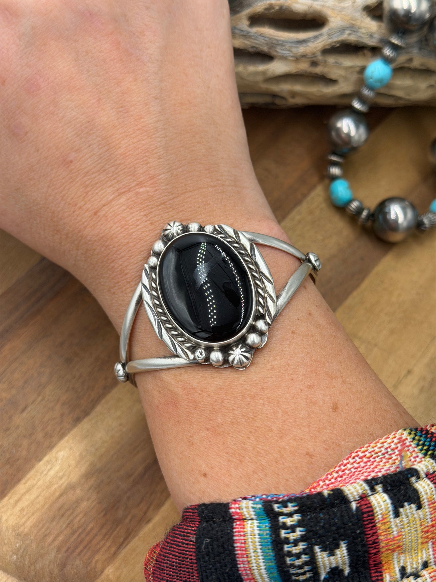 Black Onyx Cuff #831-7 by Augustine Largo, Navajo