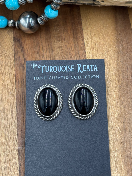 Black Onyx Stud Earrings by Chassity Belone, Navajo