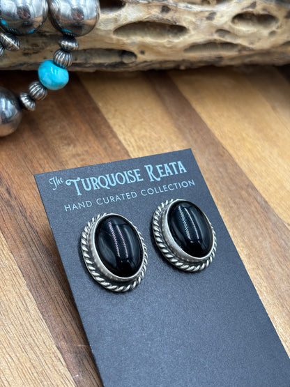 Black Onyx Stud Earrings by Chassity Belone, Navajo
