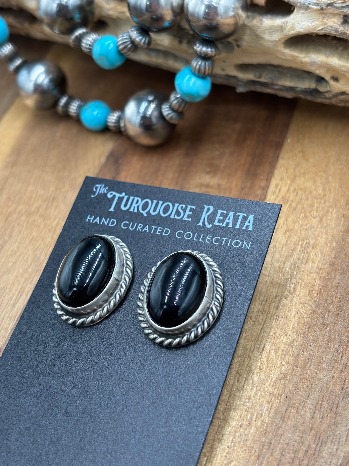 Black Onyx Stud Earrings by Chassity Belone, Navajo