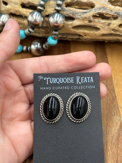 Black Onyx Stud Earrings by Chassity Belone, Navajo