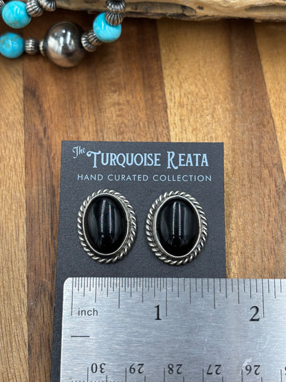 Black Onyx Stud Earrings by Chassity Belone, Navajo