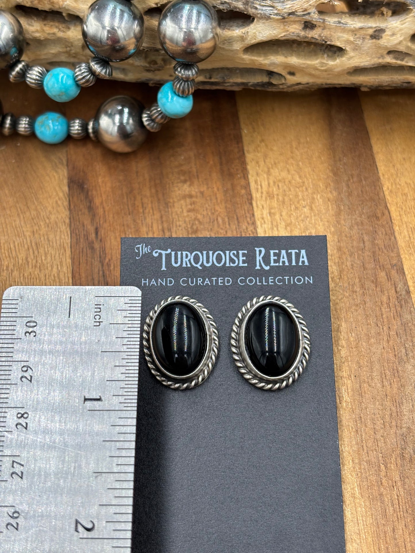 Black Onyx Stud Earrings by Chassity Belone, Navajo