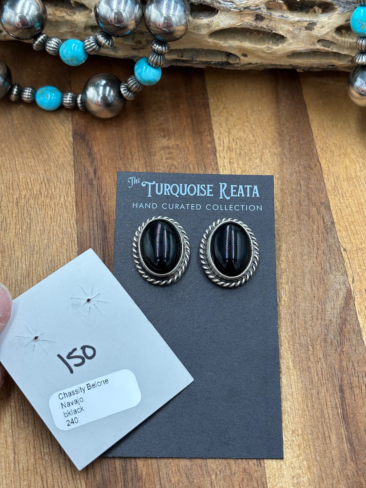 Black Onyx Stud Earrings by Chassity Belone, Navajo
