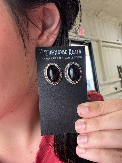 Black Onyx Stud Earrings by Chassity Belone, Navajo