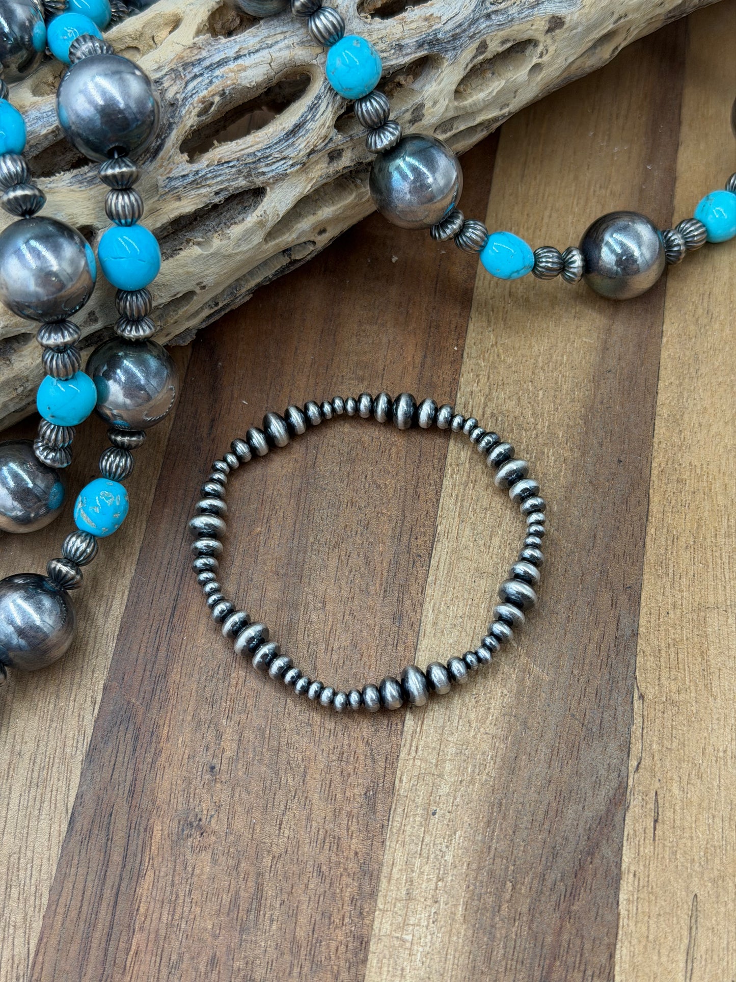 3-6mm #92-18 Rondelle Sterling Silver Pearl Stretchy Bracelet