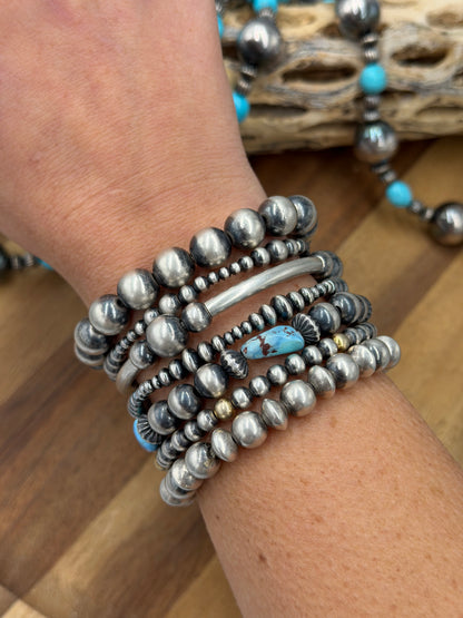 3-6mm #92-18 Rondelle Sterling Silver Pearl Stretchy Bracelet