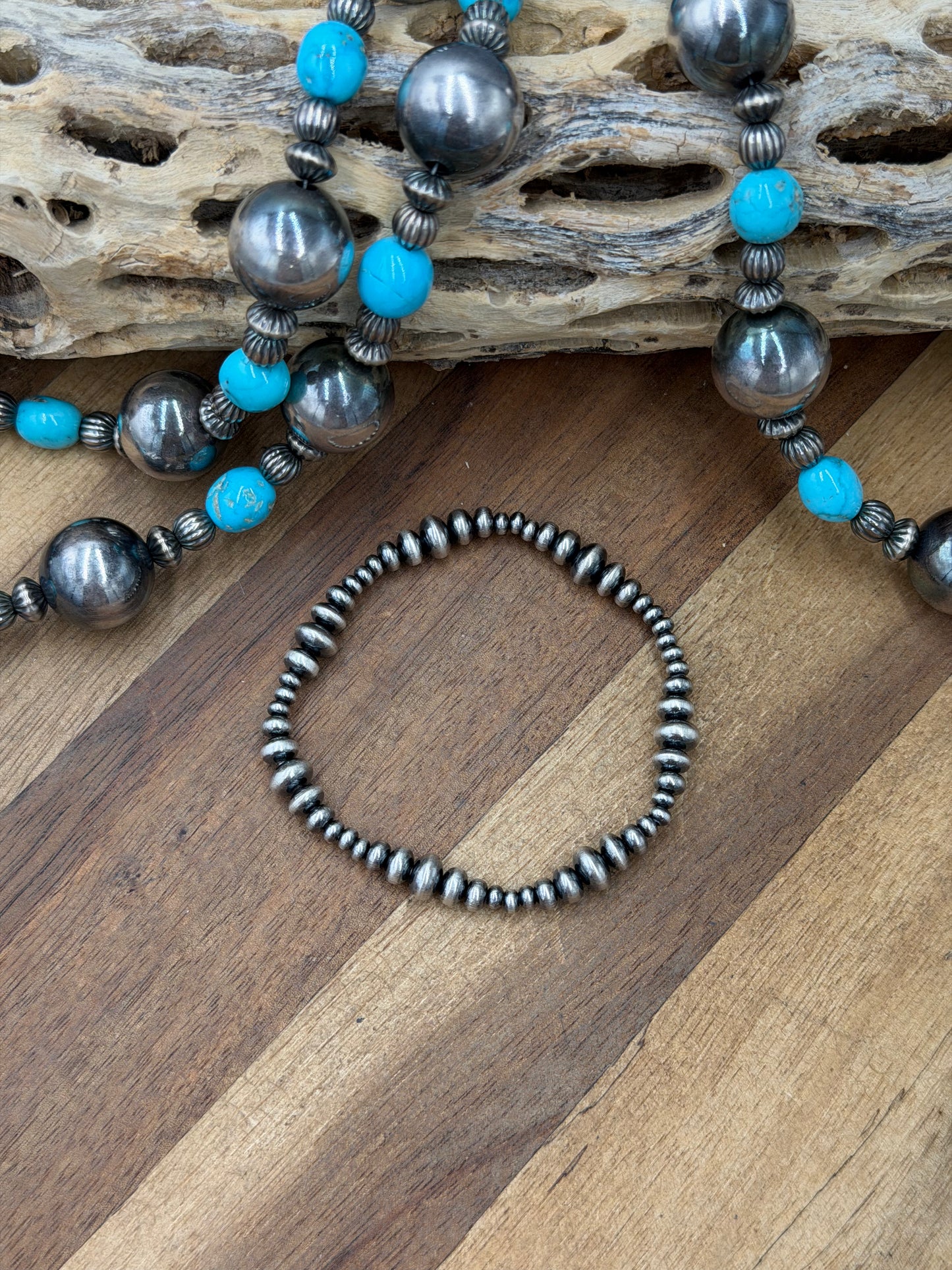 3-6mm #92-18 Rondelle Sterling Silver Pearl Stretchy Bracelet