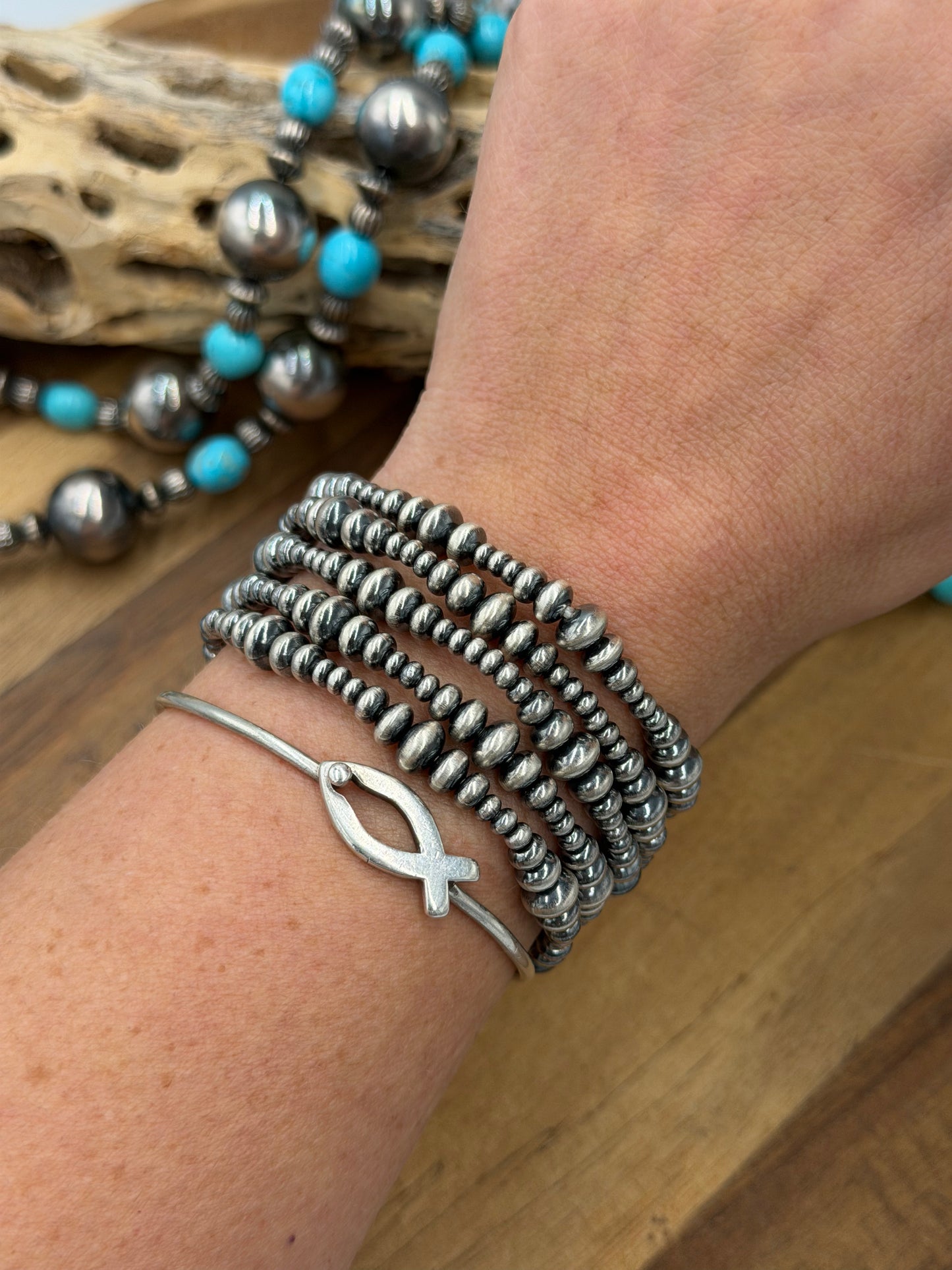3-6mm #92-18 Rondelle Sterling Silver Pearl Stretchy Bracelet