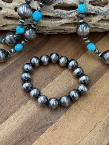 12mm #92-20 Sterling Silver Pearl Stretchy Bracelet