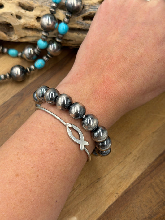 12mm #92-20 Sterling Silver Pearl Stretchy Bracelet