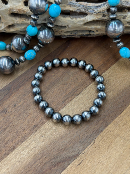 8mm #92-20 Sterling Silver Pearl Stretchy Bracelet
