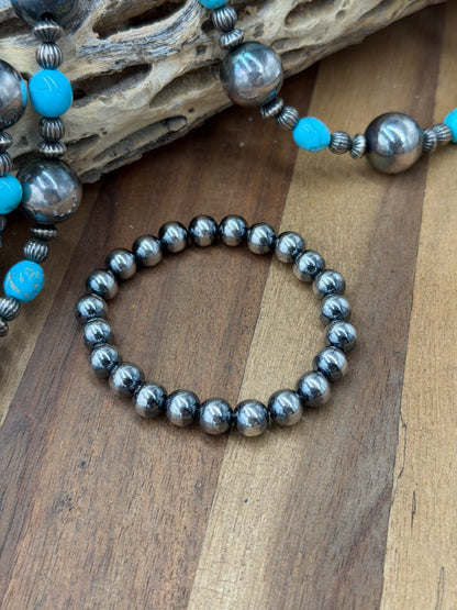 8mm #92-20 Sterling Silver Pearl Stretchy Bracelet