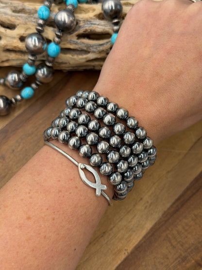 8mm #92-20 Sterling Silver Pearl Stretchy Bracelet