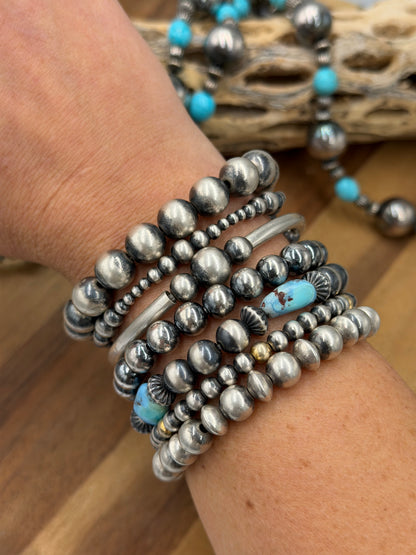 8mm #92-20 Sterling Silver Pearl Stretchy Bracelet