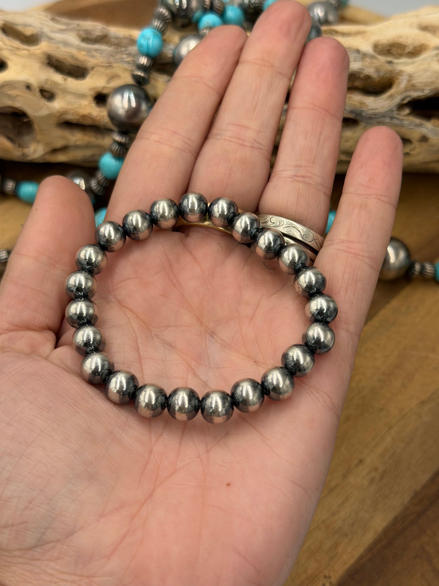 8mm #92-20 Sterling Silver Pearl Stretchy Bracelet