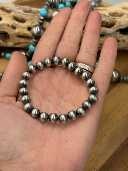 8mm #92-20 Sterling Silver Pearl Stretchy Bracelet
