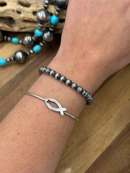 6mm #92-21 Sterling Silver Pearl Stretchy Bracelet