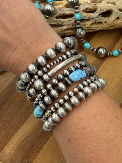 6mm #92-21 Sterling Silver Pearl Stretchy Bracelet