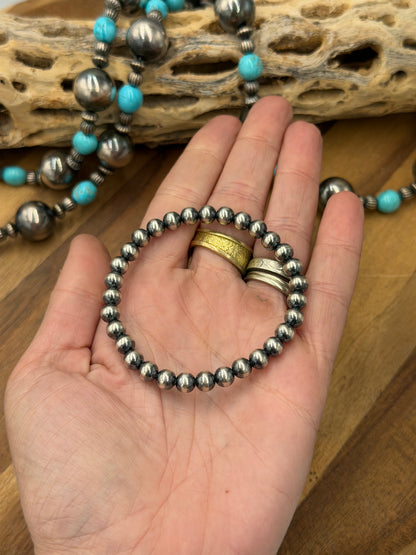 6mm #92-21 Sterling Silver Pearl Stretchy Bracelet