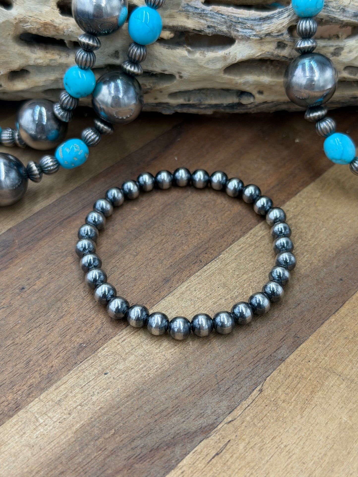 6mm #92-21 Sterling Silver Pearl Stretchy Bracelet