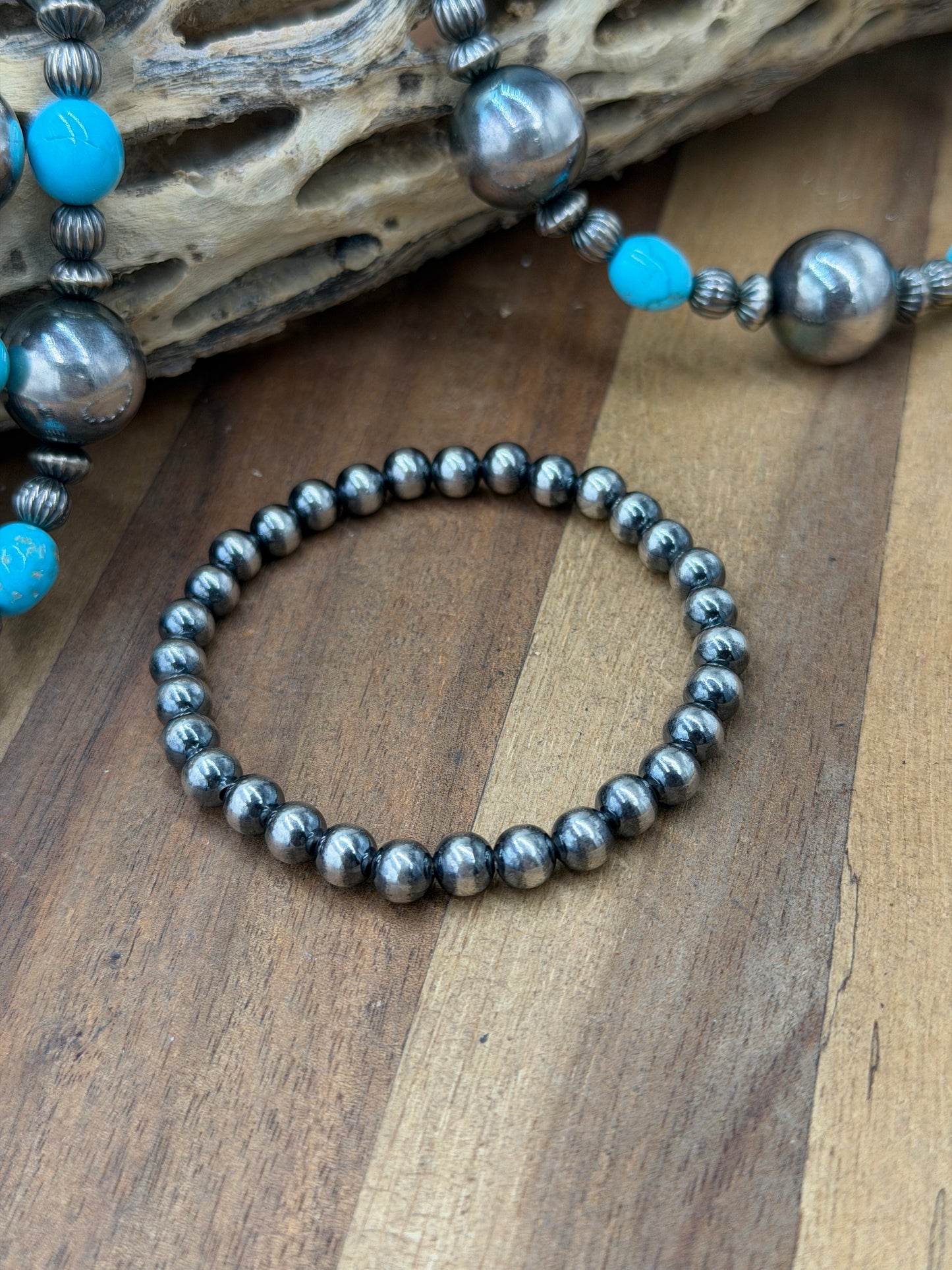 6mm #92-21 Sterling Silver Pearl Stretchy Bracelet