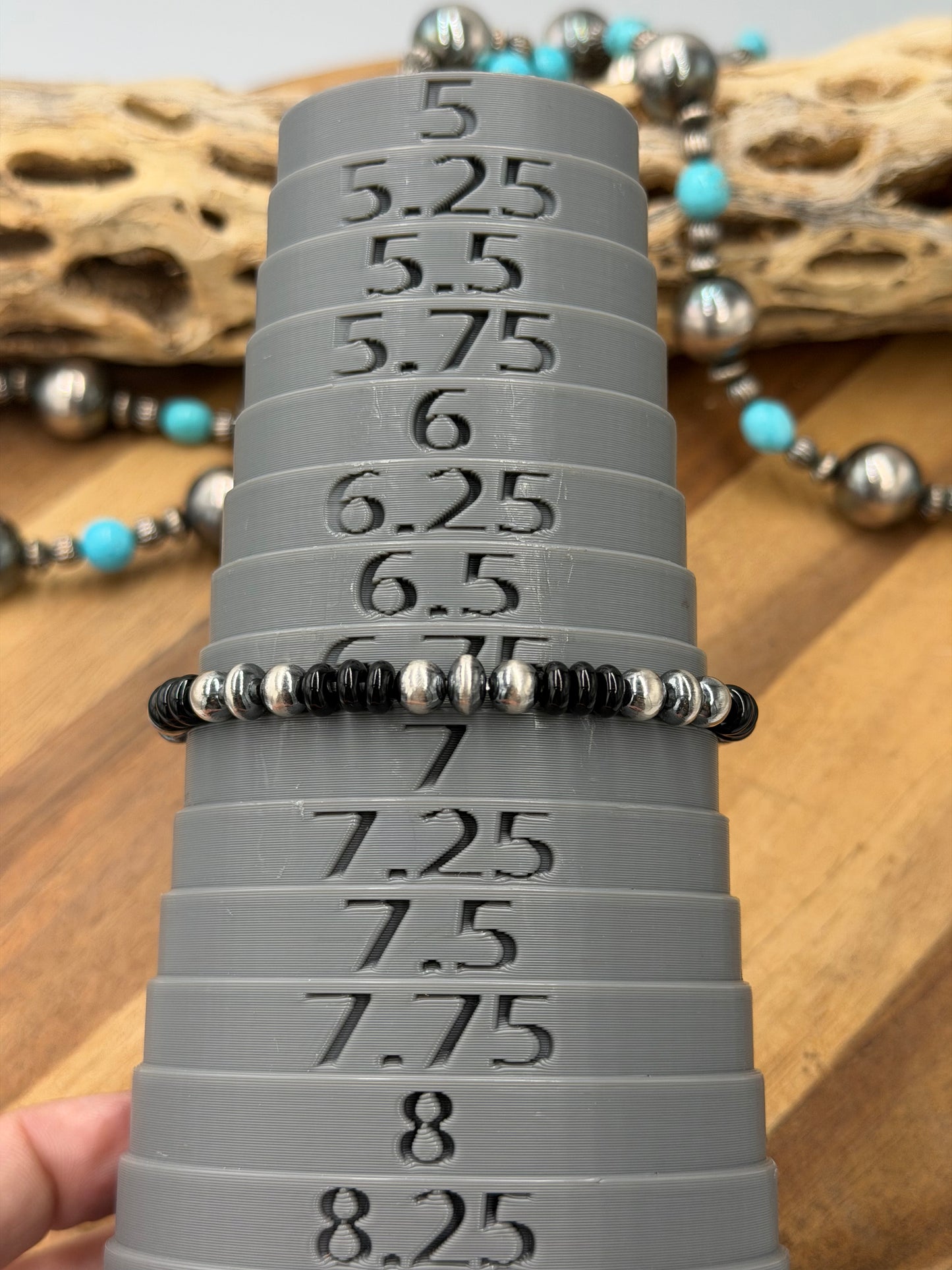 6-7mm & Black Onyx #92-25 Sterling Silver Pearl Stretchy Bracelet