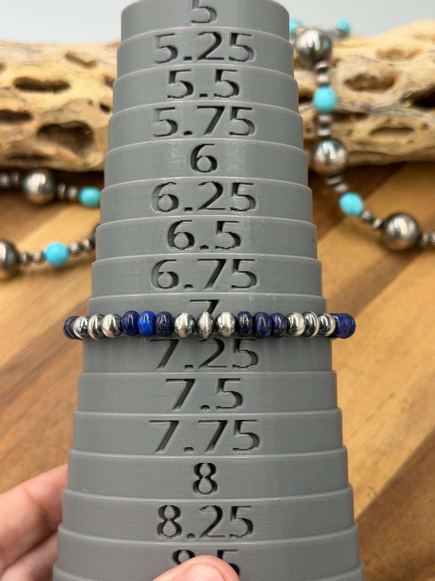 6-7mm & Lapis #92-26 Sterling Silver Pearl Stretchy Bracelet