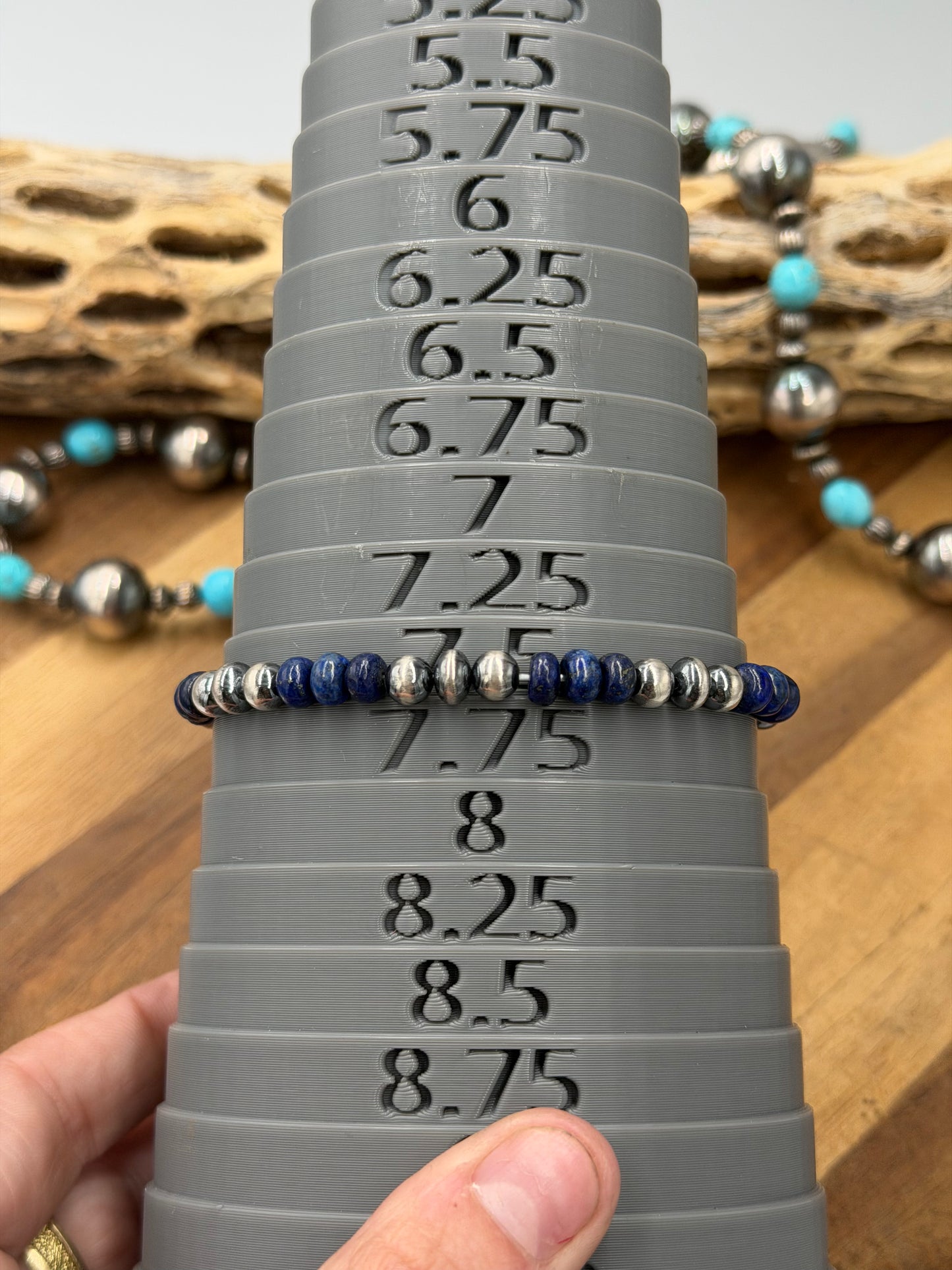 6-7mm & Lapis #92-26 Sterling Silver Pearl Stretchy Bracelet