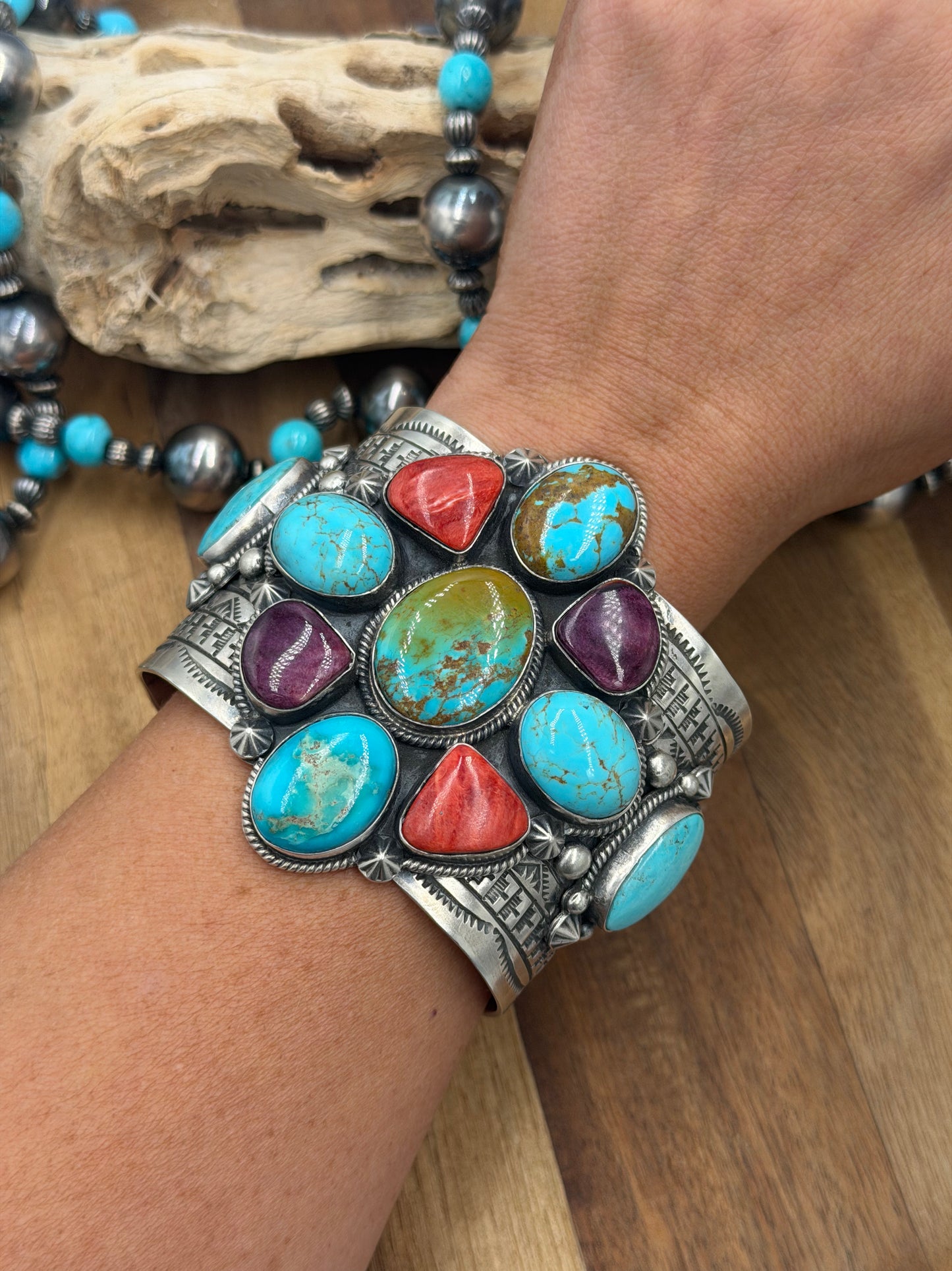 Multi Stone Cuff #2 by Rick Enriquez X Donovan Skeet, Navajo #811-9