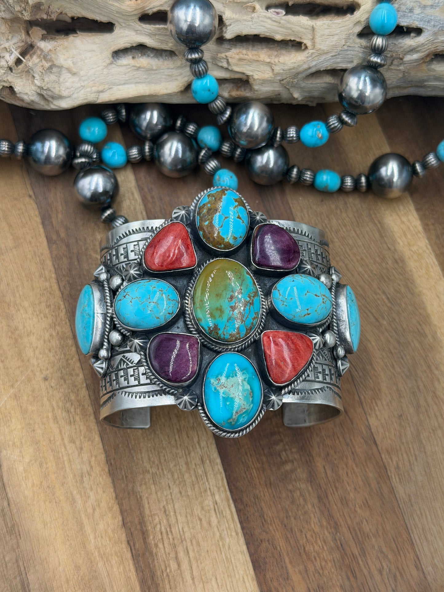Multi Stone Cuff #2 by Rick Enriquez X Donovan Skeet, Navajo #811-9