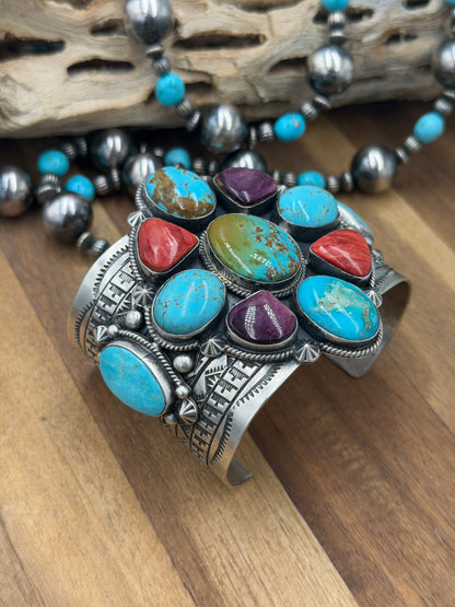 Multi Stone Cuff #2 by Rick Enriquez X Donovan Skeet, Navajo #811-9