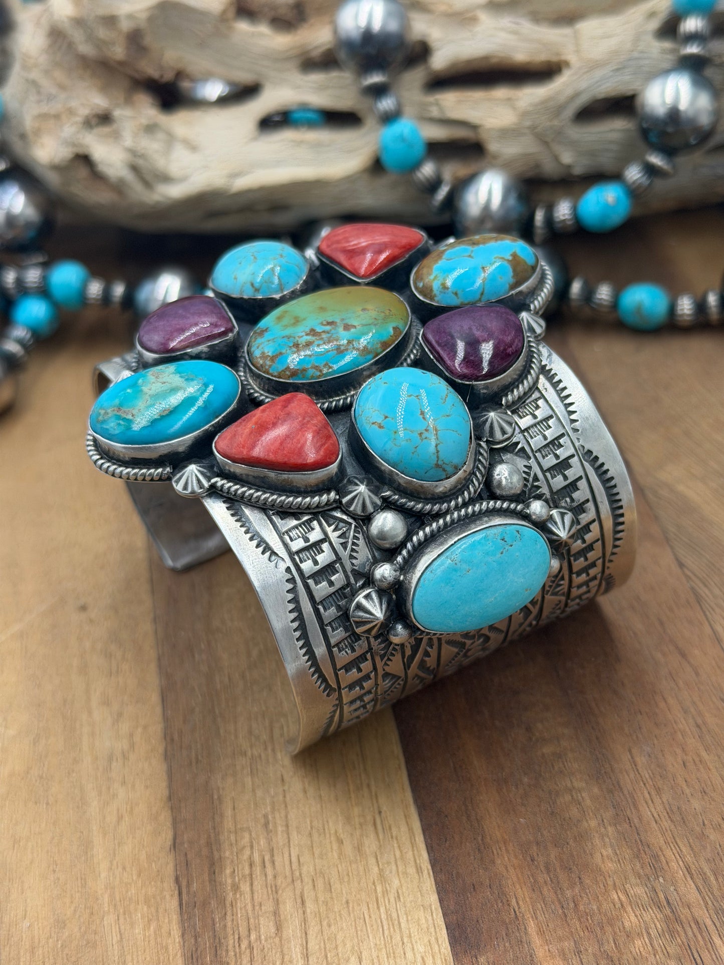 Multi Stone Cuff #2 by Rick Enriquez X Donovan Skeet, Navajo #811-9