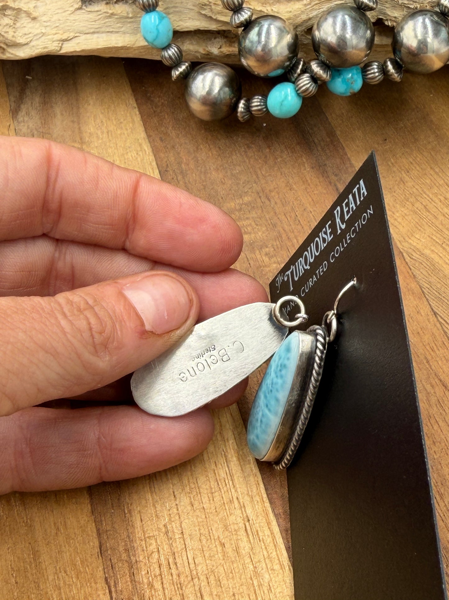 Larimar Earrings #811-15 by Chassity Belone, Navajo