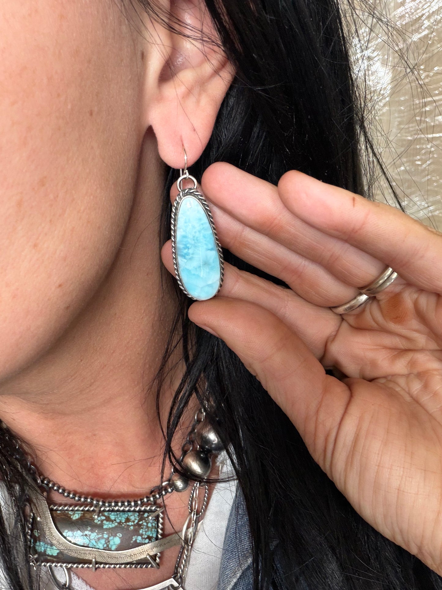 Larimar Earrings #811-15 by Chassity Belone, Navajo