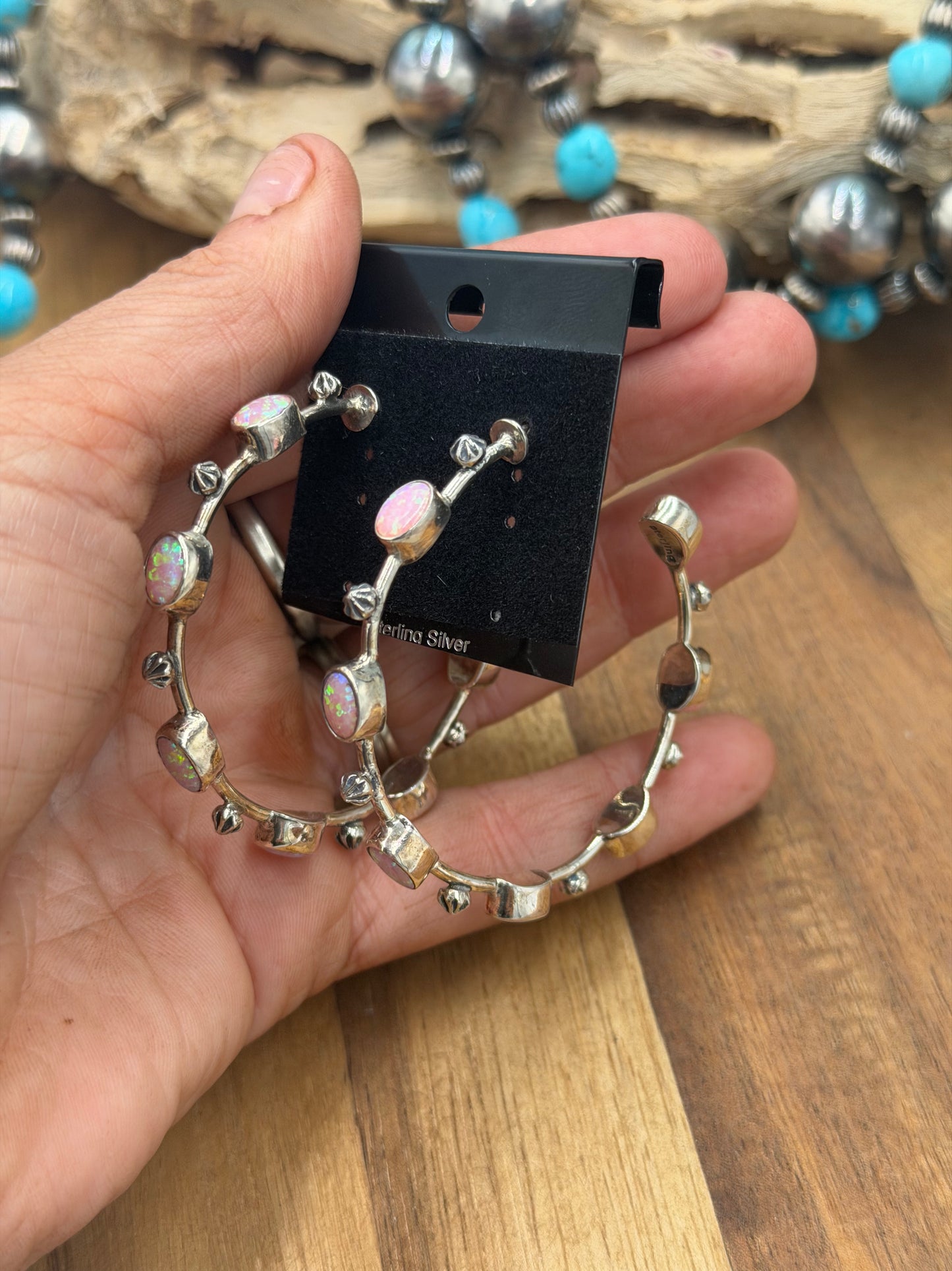 Pink Opal Hoop Earrings #811-14