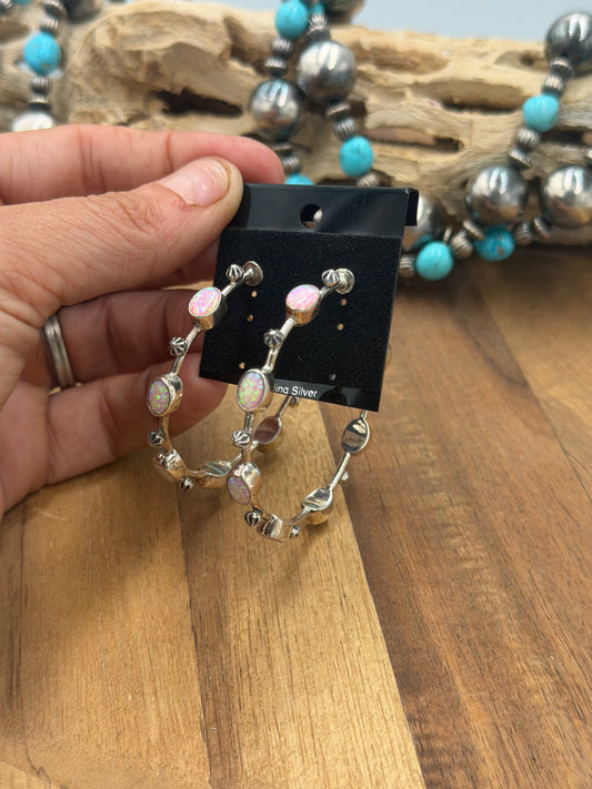 Pink Opal Hoop Earrings #811-14