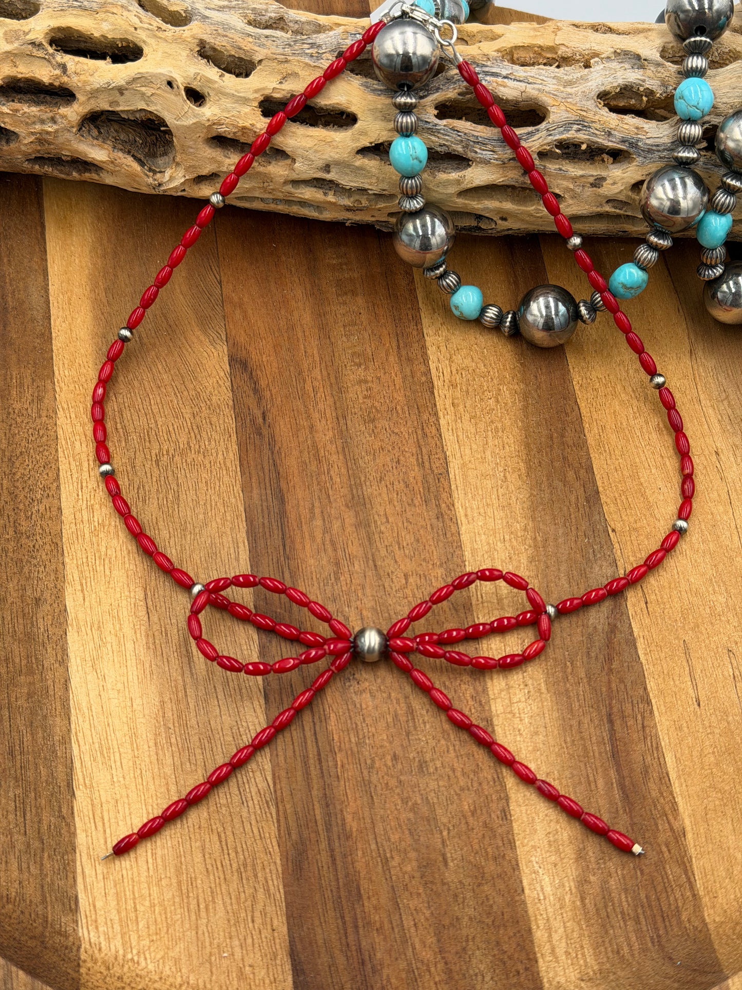 Dyed Coral Bow Necklace
