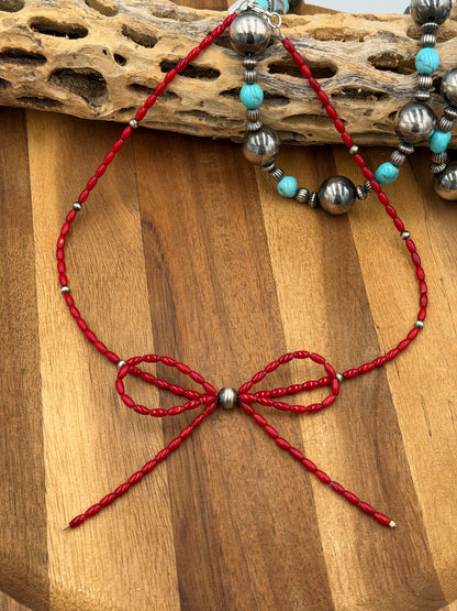 Dyed Coral Bow Necklace