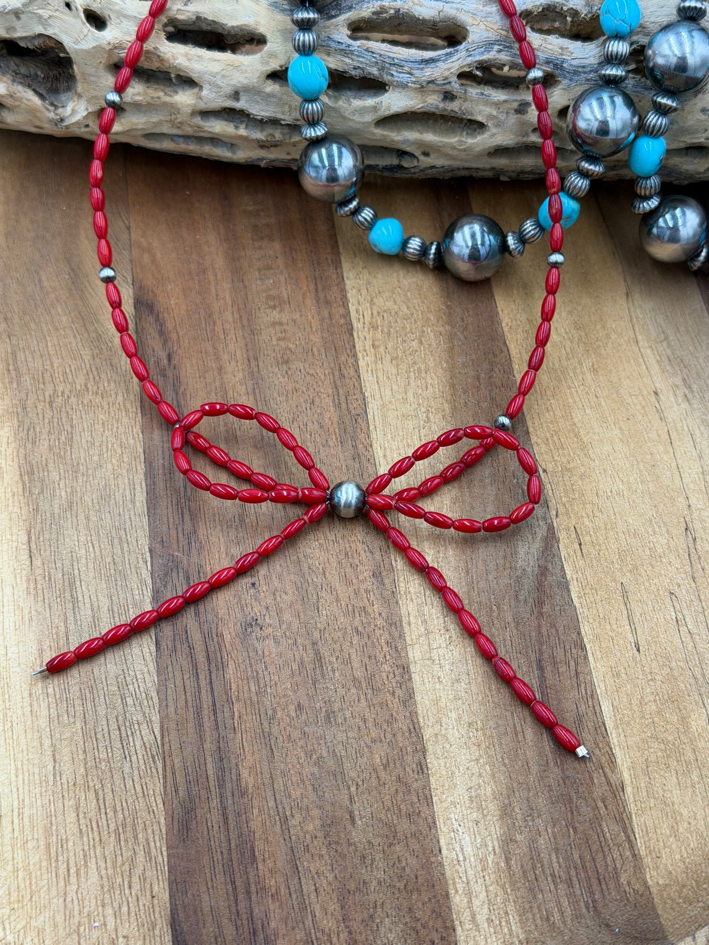 Dyed Coral Bow Necklace